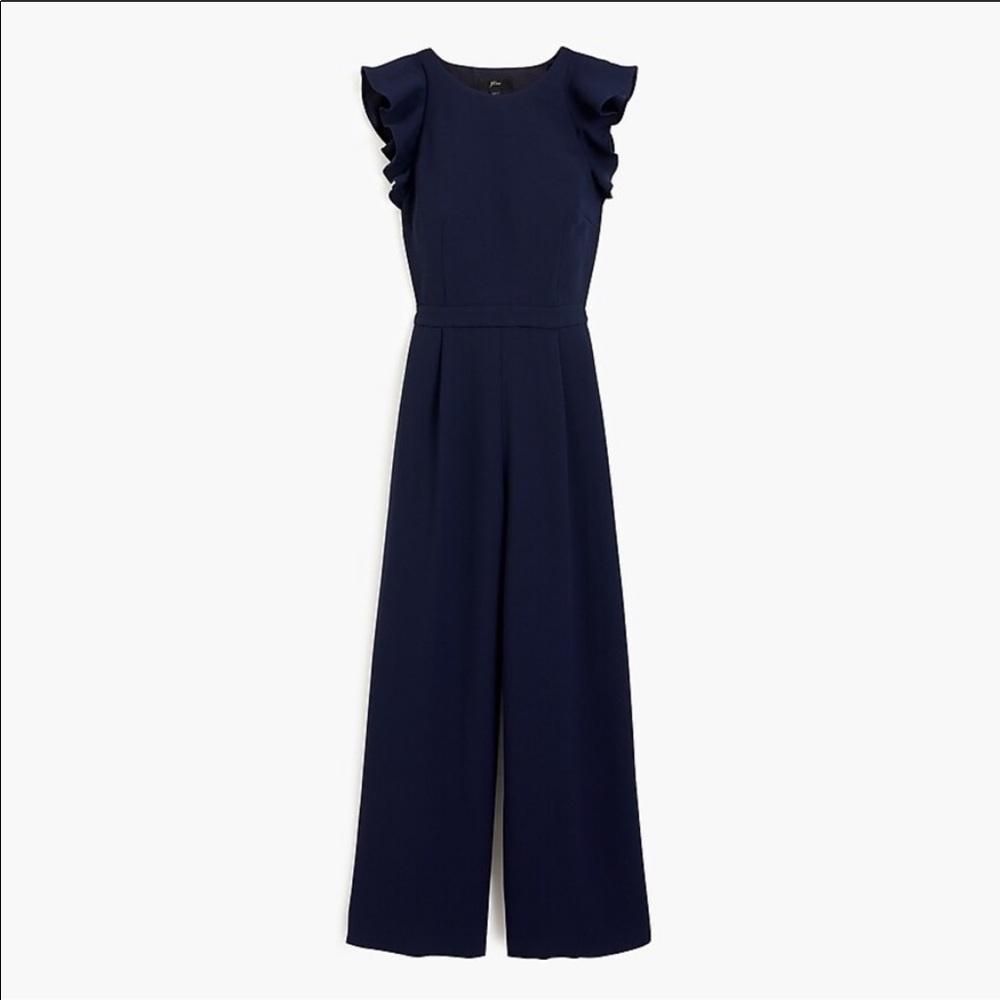 J Crew Sleeveless Ruffles Jumpsuit in 365 Crepe